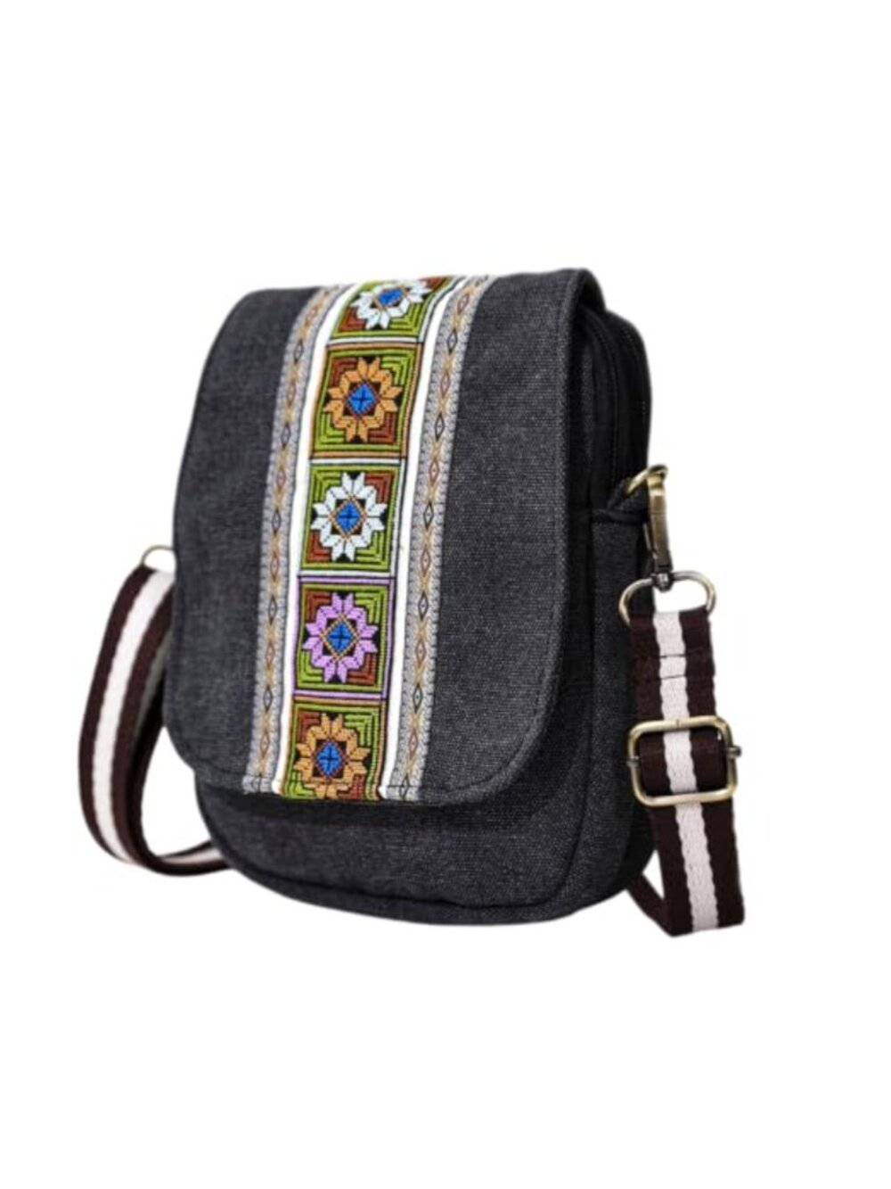 Embroidered Canvas Crossbody Bag Boho Cellphone Purse Messenger